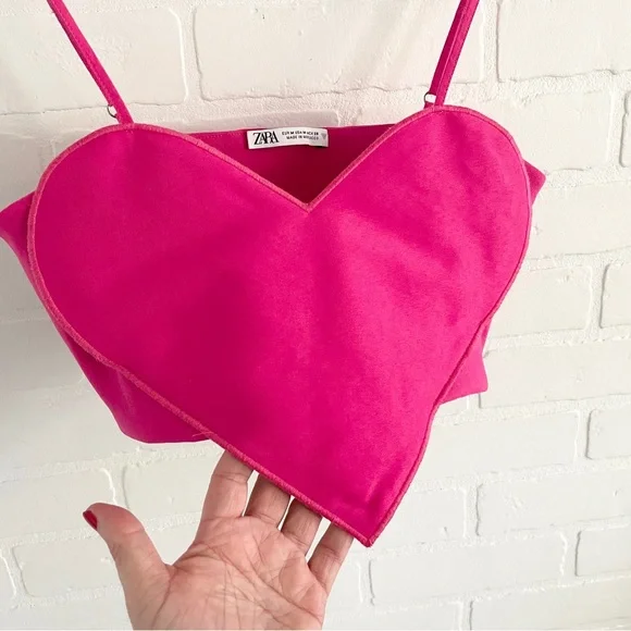 Zara Pink Heart Bandeau Crop Top Adjustable Straps Sz M - Picture 5 of 10
